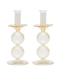 Kim Seybert, Inc. Bella Short Candle Holder In Champagne, Set Of 2 In A Box Home Decor