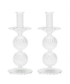 Kim Seybert, Inc. Bella Short Candle Holder In Clear, Set Of 2 In A Box Home Decor