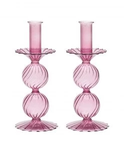 Kim Seybert Home Decor Bella Short Candle Holder In Lavender, Set Of 2 In A Box