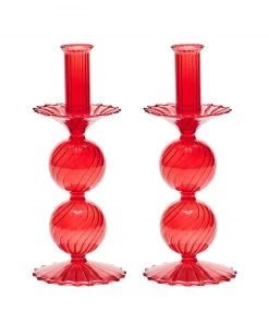 Kim Seybert, Inc. Home Decor Bella Short Candle Holder In Red, Set Of 2 In A Box