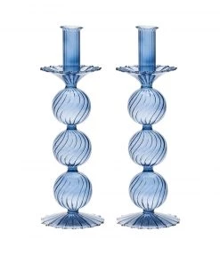 Kim Seybert Iris Tall Candle Holder In Cadet, Set Of 2 In A Box