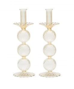 Kim Seybert, Inc. Iris Tall Candle Holder In Champagne, Set Of 2 In A Box Decor