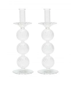 Kim Seybert, Inc. Home Decor Iris Tall Candle Holder In Clear, Set Of 2 In A Box
