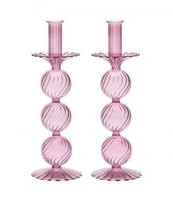 Kim Seybert Iris Tall Candle Holder In Lavender, Set Of 2 In A Box Home Decor
