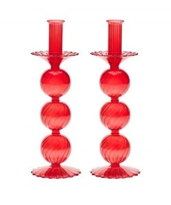 Kim Seybert, Inc. Iris Tall Candle Holder In Red, Set Of 2 In A Box