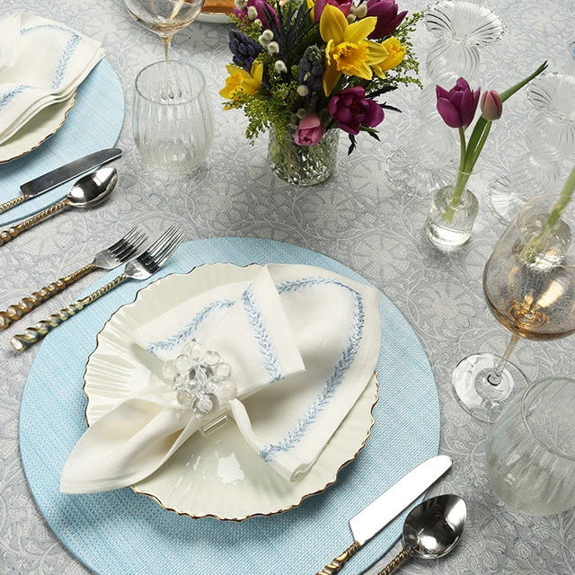 Kim Seybert Jardin Napkin In White & Periwinkle, Set Of 4 Napkins