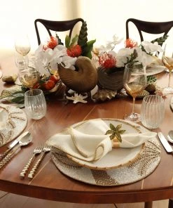 Kim Seybert Palm Coast Napkin Ring In Green & Gold, Set Of 4 In A Gift Box Napkin Rings