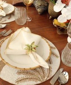 Kim Seybert Crochet Edge Napkin In White & Silver, Set Of 4