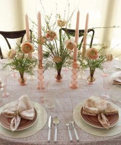 Kim Seybert Home Decor Iris Tall Candle Holder In Blush, Set Of 2 In A Box