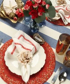 Kim Seybert Jardin Napkin In White & Coral, Set Of 4