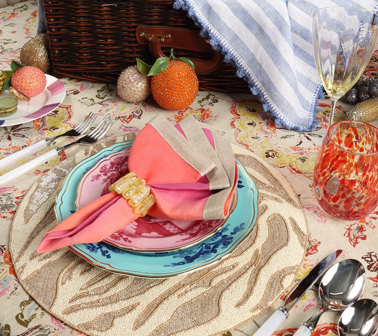 Kim Seybert Napkins Dip Dye Napkin In Fuchsia And Orange, Set Of 4