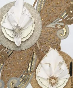 Kim Seybert Art Nouveau Table Runner In Silver & Gold