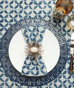 Kim Seybert Napkins Iris Napkin In White & Navy, Set Of 4