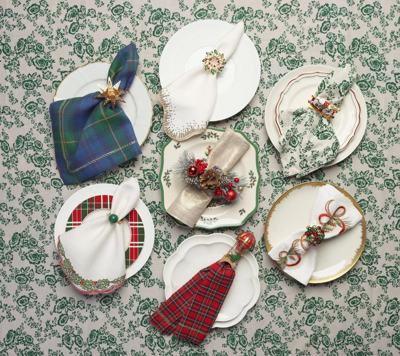 Kim Seybert Ella Tablecloth In Ivory & Green