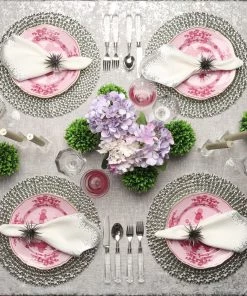 Kim Seybert Metafoil Tablecloth In White & Silver