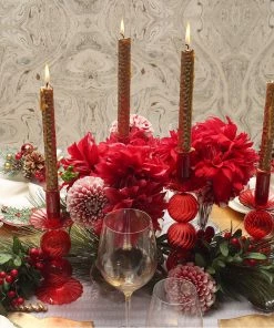 Kim Seybert, Inc. Home Decor Bella Short Candle Holder In Red, Set Of 2 In A Box