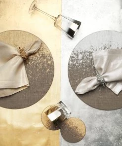 Kim Seybert Metallic Linen Napkin In Natural & Gold, Set Of 4 Napkins