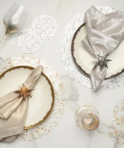 Kim Seybert Metallic Linen Napkin In Natural & Gold, Set Of 4 Napkins