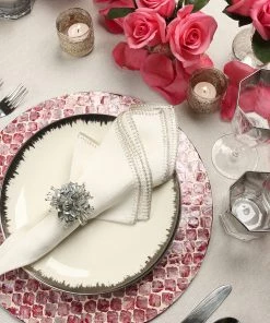 Kim Seybert Crochet Edge Napkin In White & Silver, Set Of 4