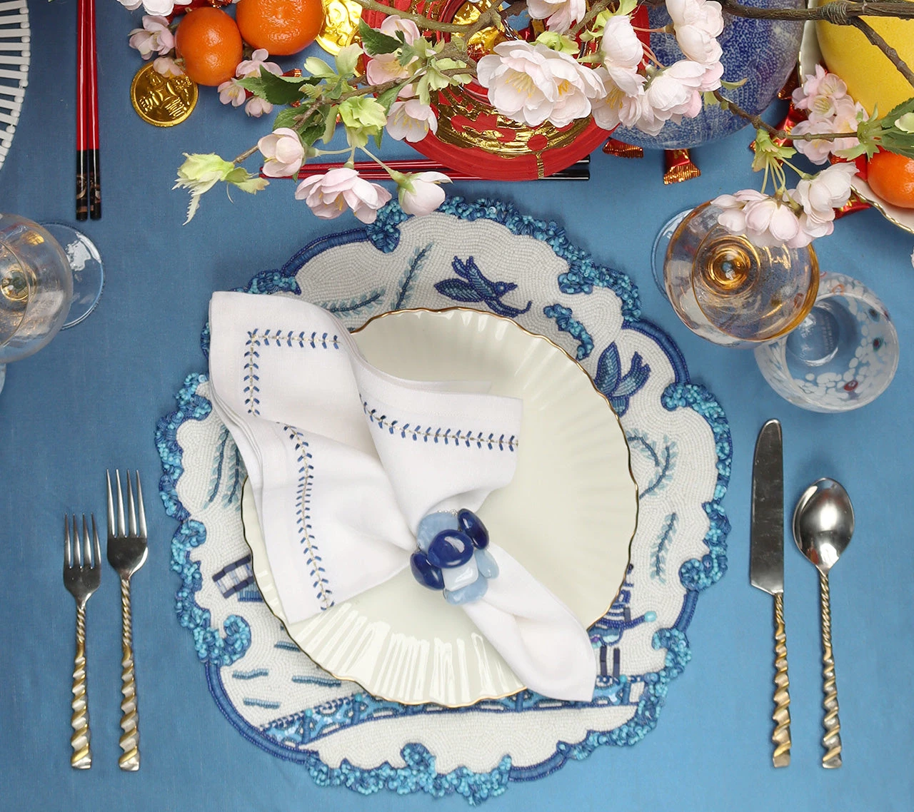Kim Seybert Toile Placemat In White & Navy, Set Of 2 Placemats