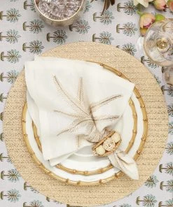 Kim Seybert Palm Coast Napkin In White & Natural & Gold, Set Of 4 Napkins