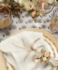 Kim Seybert Palm Coast Napkin In White & Natural & Gold, Set Of 4 Napkins
