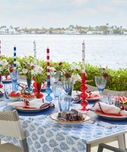 Kim Seybert, Inc. Iris Tall Candle Holder In Red, Set Of 2 In A Box