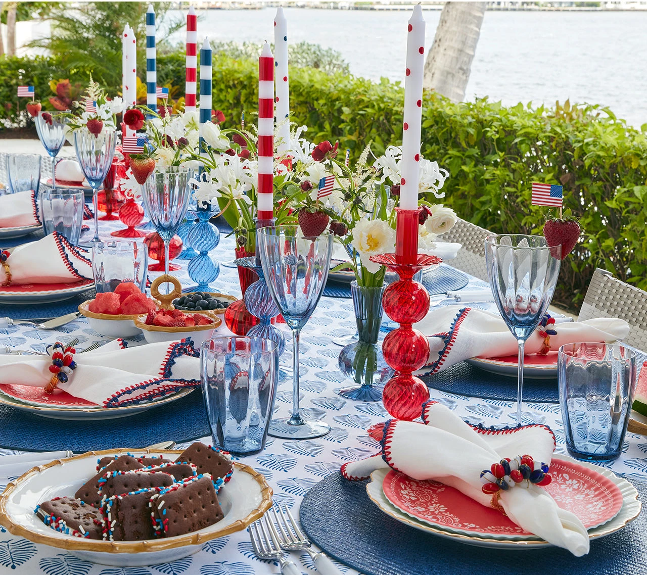 Kim Seybert Napkin Rings Poppy Napkin Ring In Red, White & Blue, Set Of 4