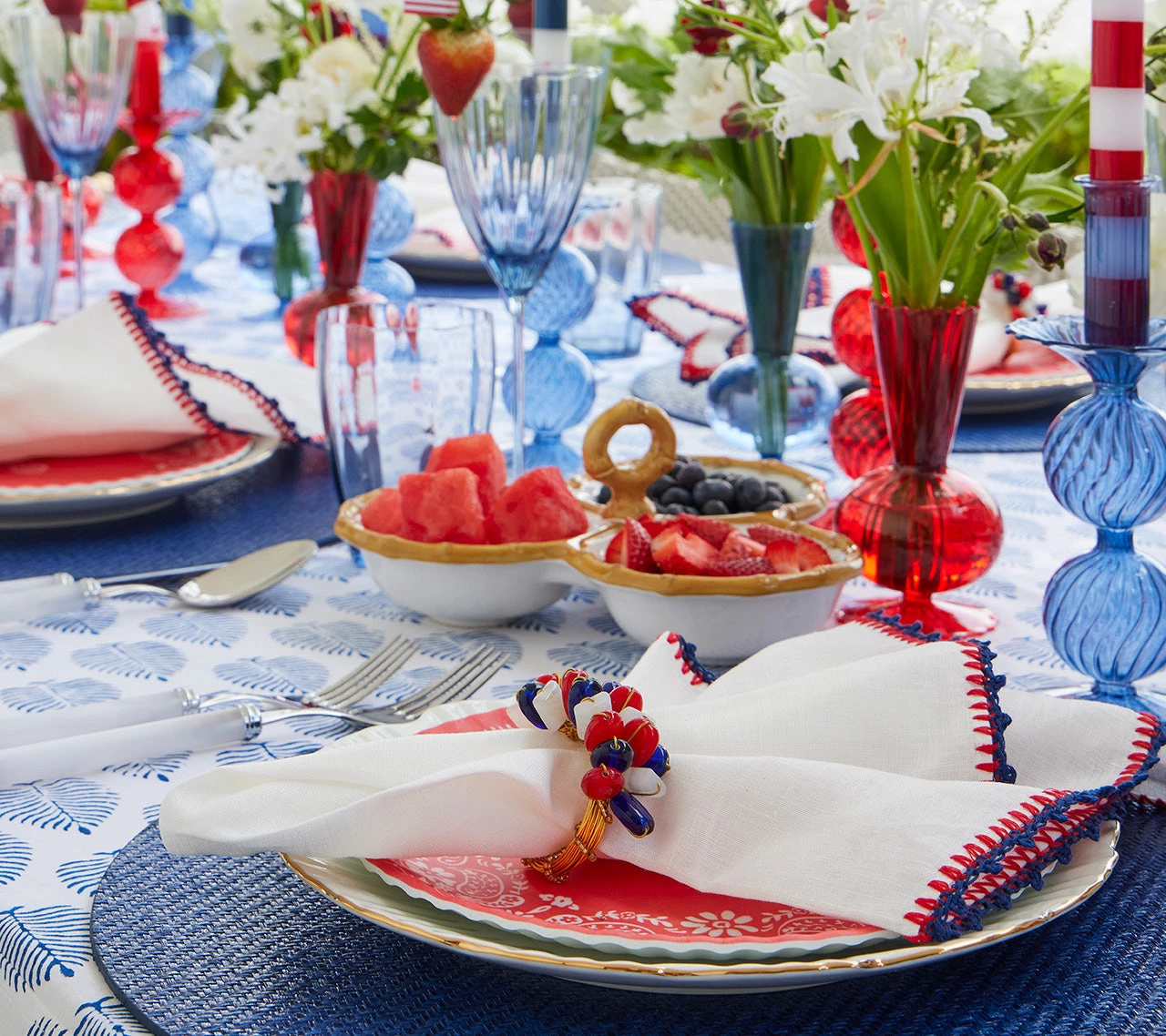 Kim Seybert Napkin Rings Poppy Napkin Ring In Red, White & Blue, Set Of 4