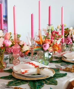 Kim Seybert Home Decor Iris Tall Candle Holder In Blush, Set Of 2 In A Box