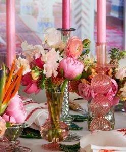 Kim Seybert Home Decor Iris Tall Candle Holder In Blush, Set Of 2 In A Box