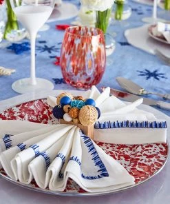 Kim Seybert Java Napkin Ring In Natural & Navy & White, Set Of 4 Napkin Rings