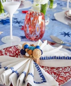 Kim Seybert Filament Napkin In White & Navy, Set Of 4