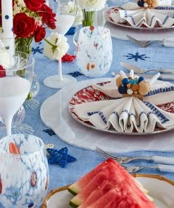 Kim Seybert Java Napkin Ring In Natural & Navy & White, Set Of 4 Napkin Rings