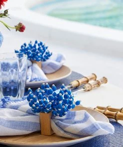 Kim Seybert Linea Napkin In White & Blue, Set Of 4 Napkins