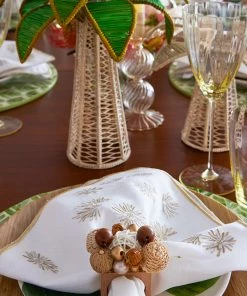 Kim Seybert Flora Napkin In White & Gold & Silver, Set Of 4 Napkins