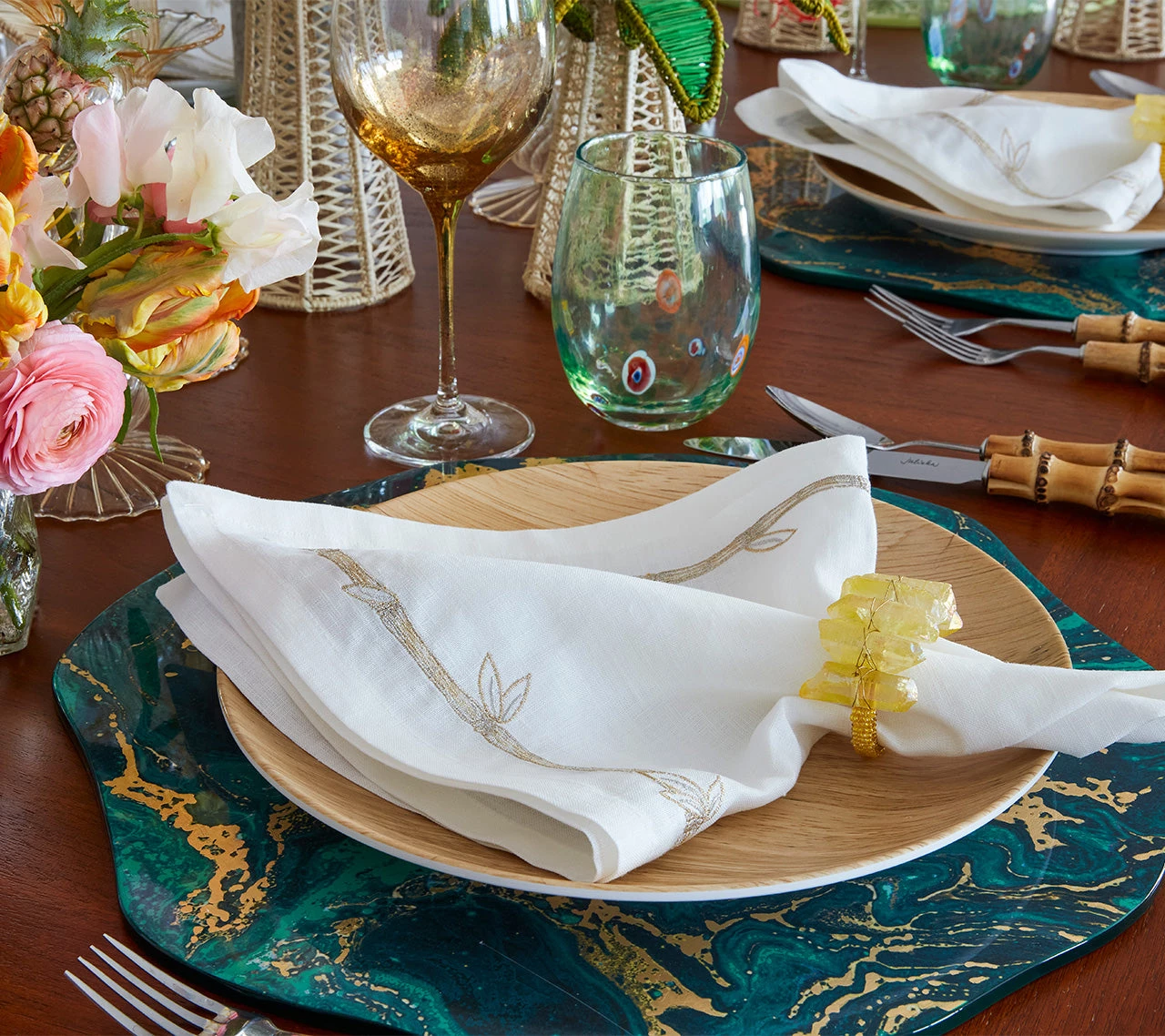 Kim Seybert Bamboo Napkin In White & Gold & Silver, Set Of 4