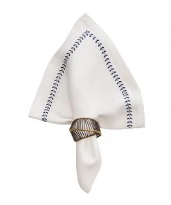 Kim Seybert Napkins Herringbone Napkin In White, Cobalt & Metallic, Set Of 4