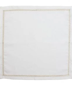 Kim Seybert Herringbone Napkin In White, Gold & Silver, Set Of 4 Napkins