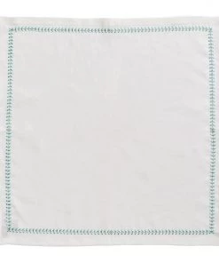 Kim Seybert Herringbone Napkin In White, Seafoam & Gold, Set Of 4 Napkins