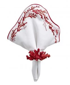 Kim Seybert Reef Napkin In White, Coral & Gold, Set Of 4