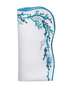 Kim Seybert Napkins Reef Napkin In White, Turquoise & Gold, Set Of 4