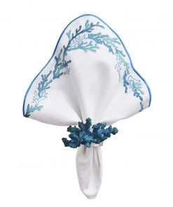 Kim Seybert Napkins Reef Napkin In White, Turquoise & Gold, Set Of 4