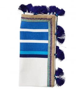 Kim Seybert Jaipur Napkin In White & Blue, Set Of 4