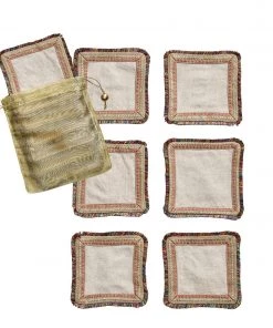 Kim Seybert Spectrum Linen Cocktail Napkins In Natural & Multi , Set Of 6 In A Gift Bag