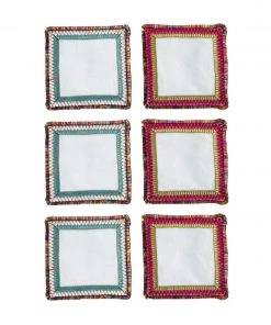 Kim Seybert Spectrum Cocktail Napkins In White & Multi, Set Of 6 In A Gift Box