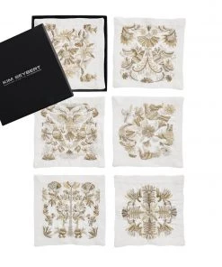 Kim Seybert Otomi Cocktail Napkins In Gold & Silver, Set Of 6 In Gift Box