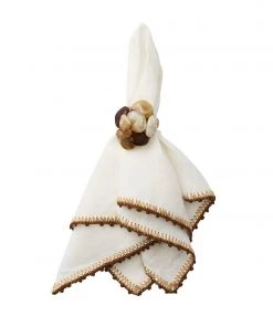 Kim Seybert Knotted Edge Napkin In White, Natural & Brown, Set Of 4 Napkins
