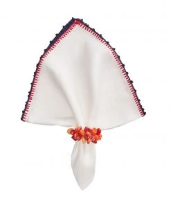 Kim Seybert Napkins Knotted Edge Napkin In White, Navy & Red, Set Of 4