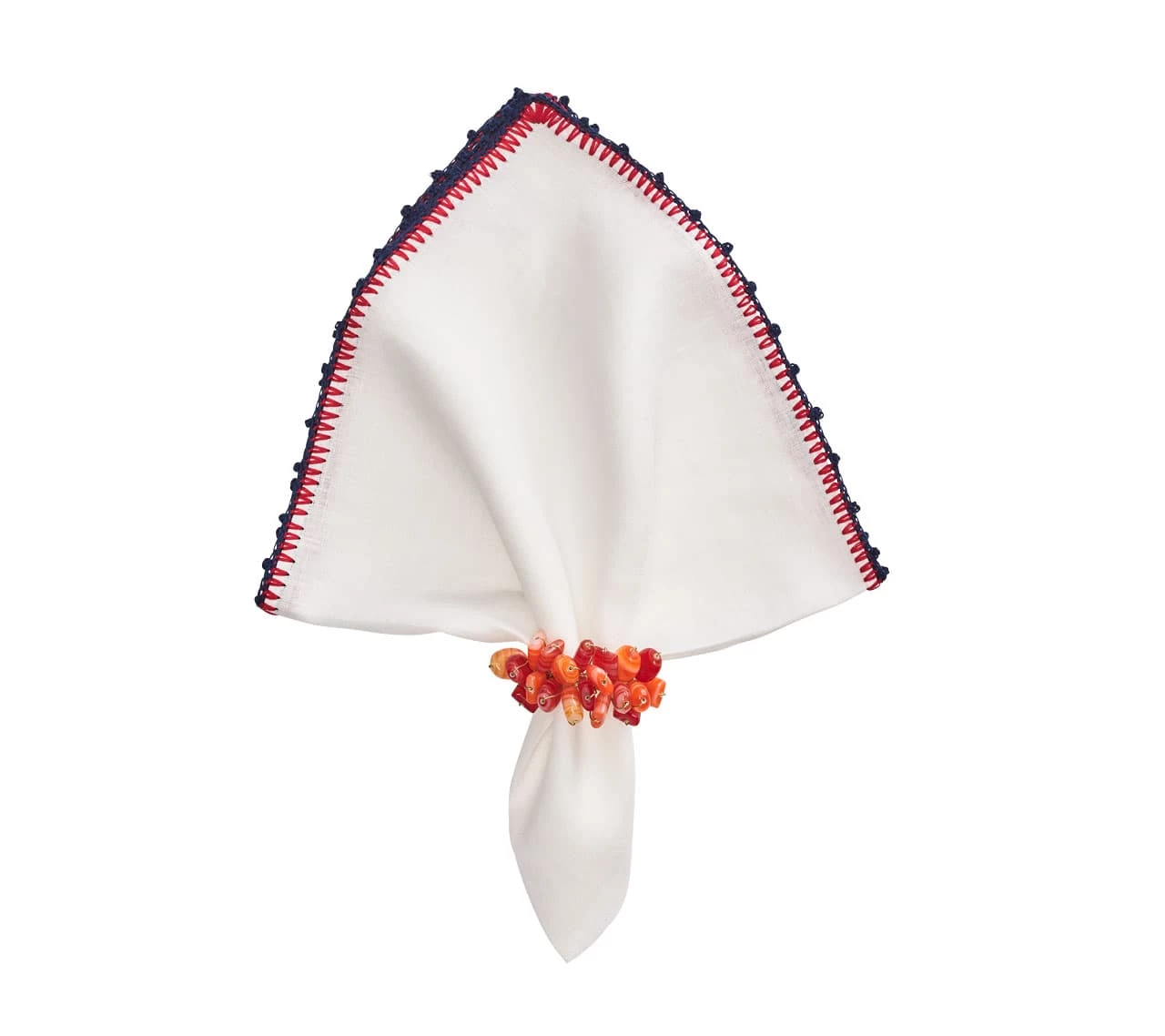 Kim Seybert Napkins Knotted Edge Napkin In White, Navy & Red, Set Of 4